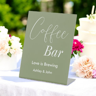 Coffee Bar Sage Green Wedding Shower Pedestal Sign