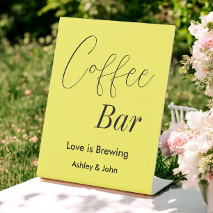 Coffee Bar Yellow Wedding Pedestal Sign
