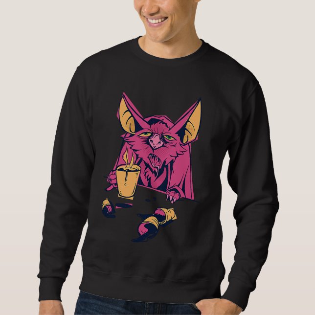 Coffee Bat Drinking Funny Bat Animal Drink Coffee  Sweatshirt (Front)