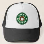 Coffee bean and cup logo trucker hat for barista<br><div class="desc">Coffee bean and cup logo trucker hat for barista. Custom hats for shop employees,  coworker,  colleague,  boss,  company staff,  store personnel etc. Add your own personalised business name.</div>
