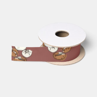 Coffee bean and cup seamless pattern brown backgro satin ribbon