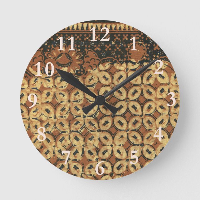 Coffee Bean Batik Art Pattern Design Round Clock (Front)