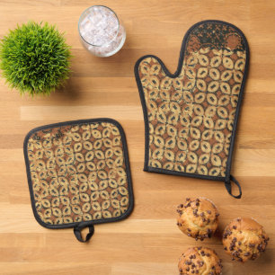 Coffee Bean Earthy Boho Rustic Oven Mitt & Pot Holder Set