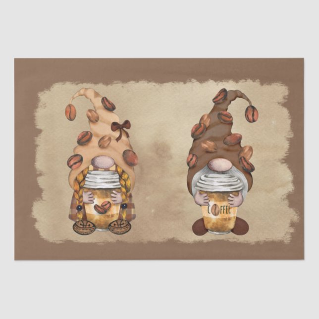 Coffee Bean Latte Gnomes Decoupage Tissue Paper (Front)