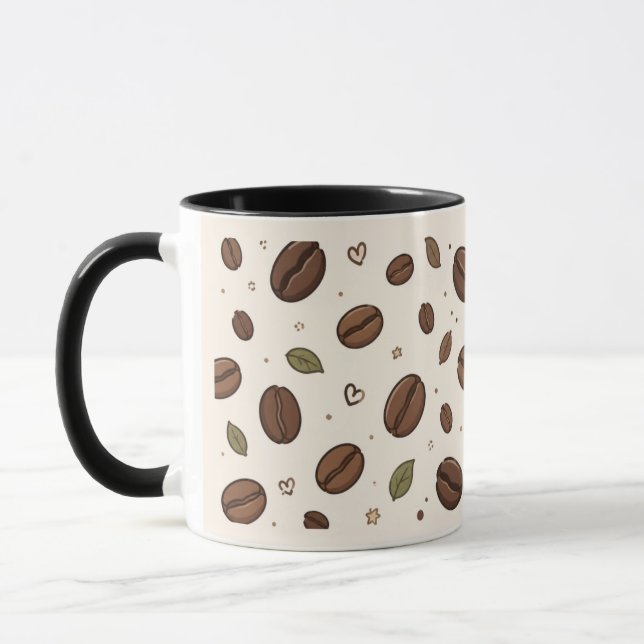 Coffee Bean & Leaf Pattern Mug for Everyday Use (Left)
