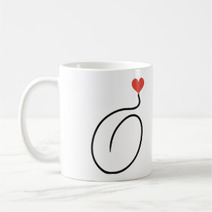 Coffee Bean One Line Art with Red Heart Mug