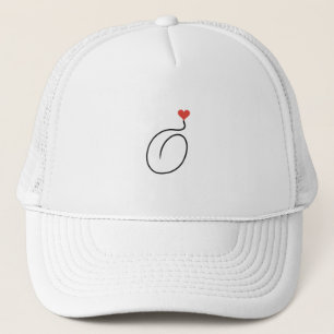 Coffee Bean One Line Art with Red Heart Trucker Hat