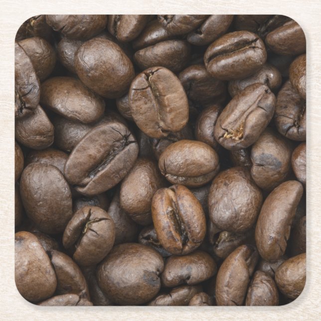 Coffee Bean Pattern Square Paper Coaster (Front)
