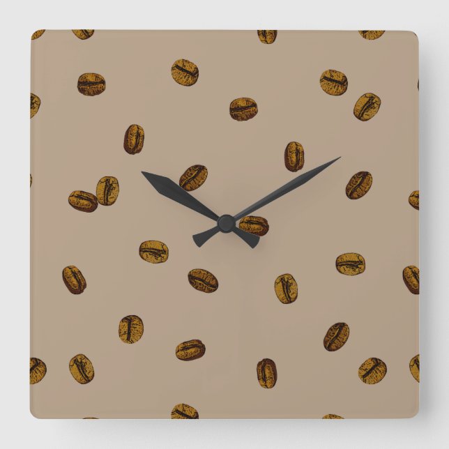 Coffee Bean Pattern Square Wall Clock (Front)