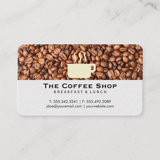 Coffee Bean Pile | Coffee Cup Logo Business Card (Front)