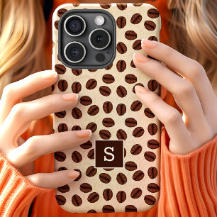 Coffee Bean Swirl Pattern Monogram iPhone 15 Case