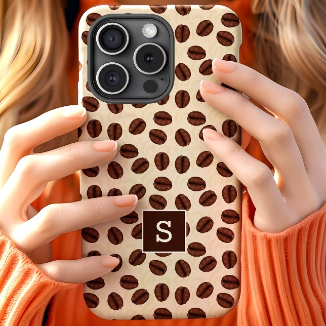 Coffee Bean Swirl Pattern Monogram iPhone 15 Case (Creator Uploaded)