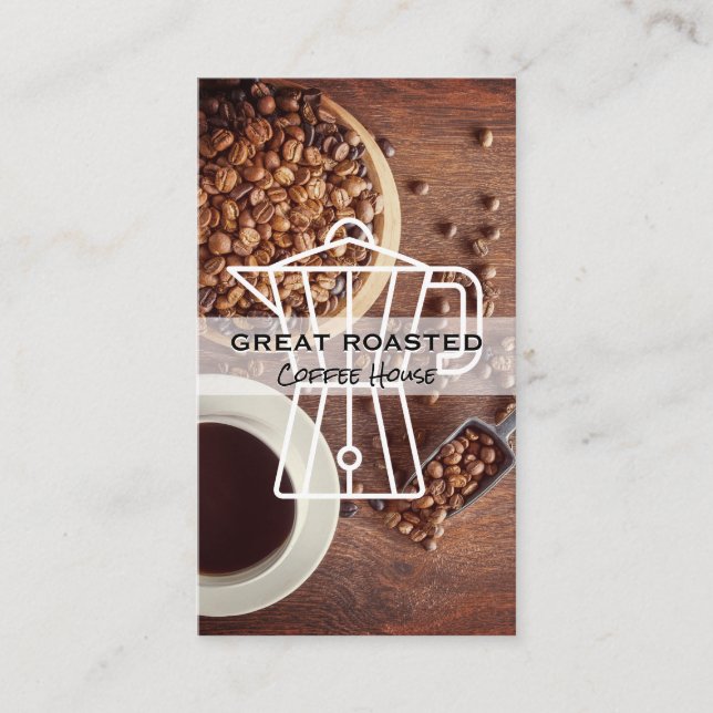 Coffee Beans and Cup on Table Business Card (Front)