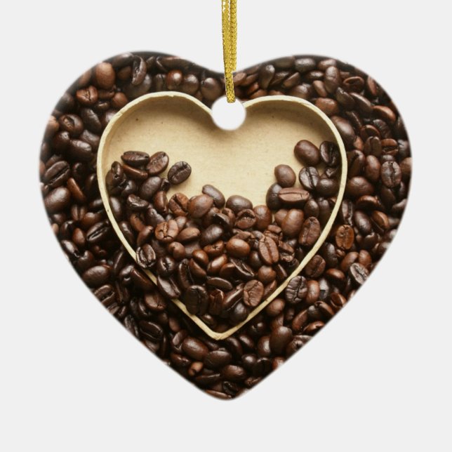 Coffee Beans and Heart Ceramic Tree Decoration (Front)