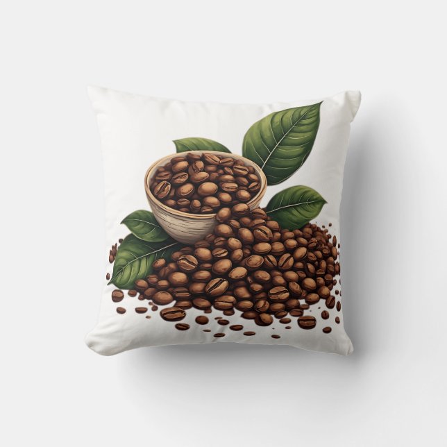 Coffee Beans and Leaves Cushion (Front)
