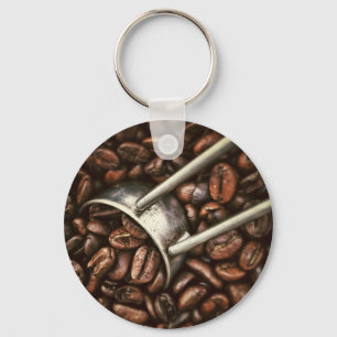 Coffee beans and metal scoop key ring