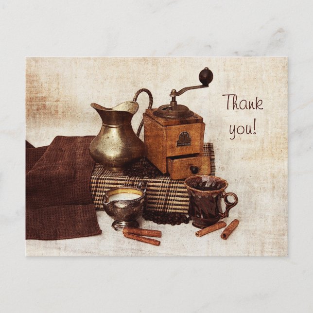 Coffee beans and old coffee mill thank you card (Front)