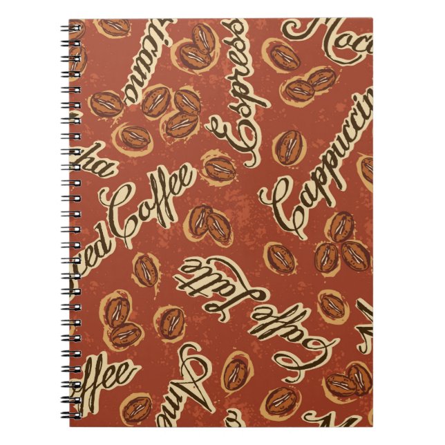 Coffee beans and typography written grunge seamles notebook (Front)