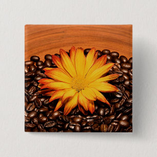 Coffee Beans and Yellow Daisy 15 Cm Square Badge