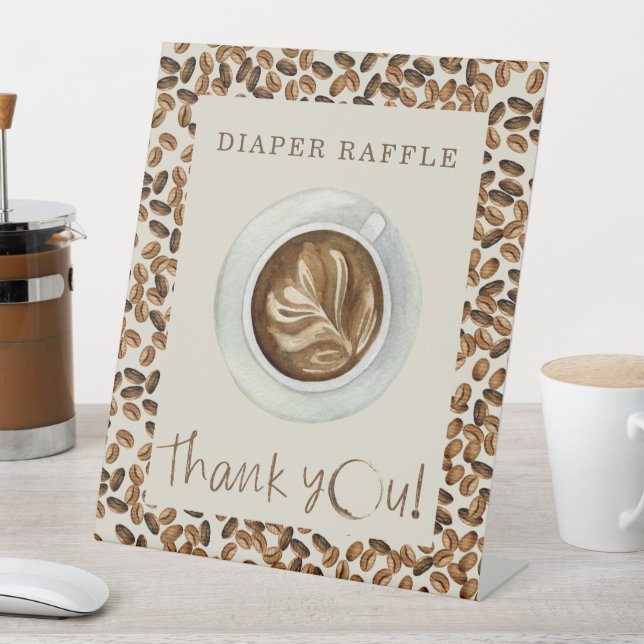 Coffee Beans Baby Shower Thank You Diaper Raffle Pedestal Sign (In SItu)