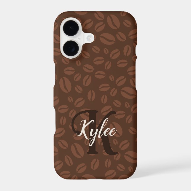 Coffee Beans Brown Print Monogram Name Phone Case (Back)