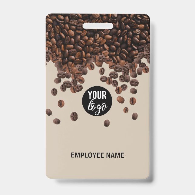 Coffee Beans Business Logo Employee Name ID Badge (Front)