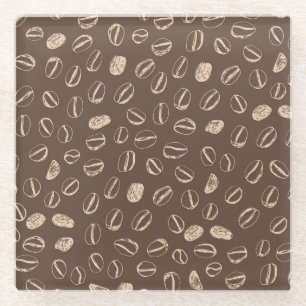 Coffee Beans: Cartoon Doodle Vintage Glass Coaster