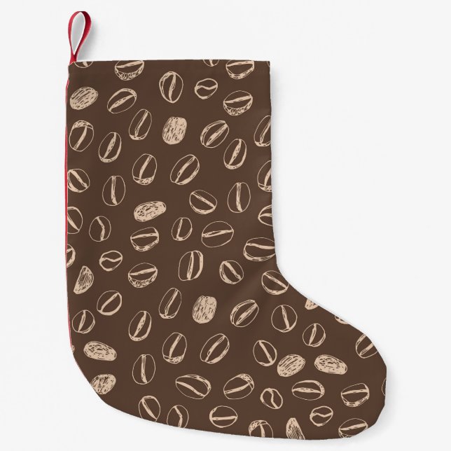 Coffee Beans: Cartoon Doodle Vintage Small Christmas Stocking (Front)