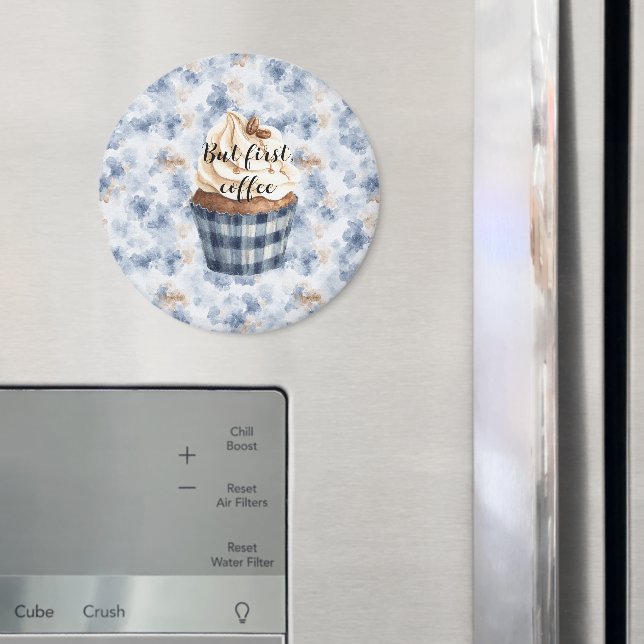 Coffee Beans Cupcake Faux Blue Denim Magnet (In Situ (Fridge))