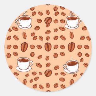 Coffee Beans Cups Cozy Pattern Classic Round Sticker