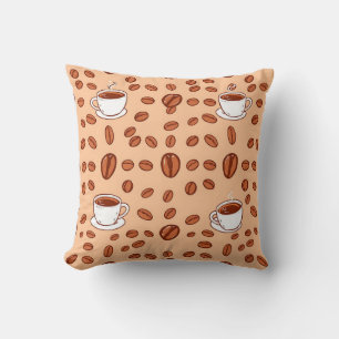 Coffee Beans Cups Cozy Pattern Cushion