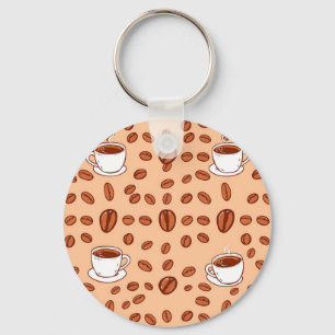 Coffee Beans Cups Cozy Pattern Key Ring