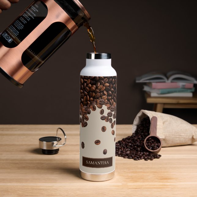 Coffee Beans Custom Name Water Bottle (Coffee)