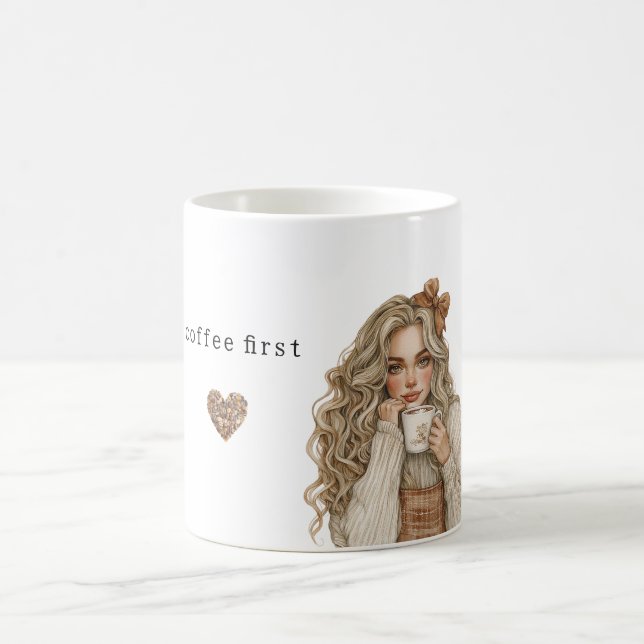 Coffee Beans Heart Cream Blond Female Mug (Center)