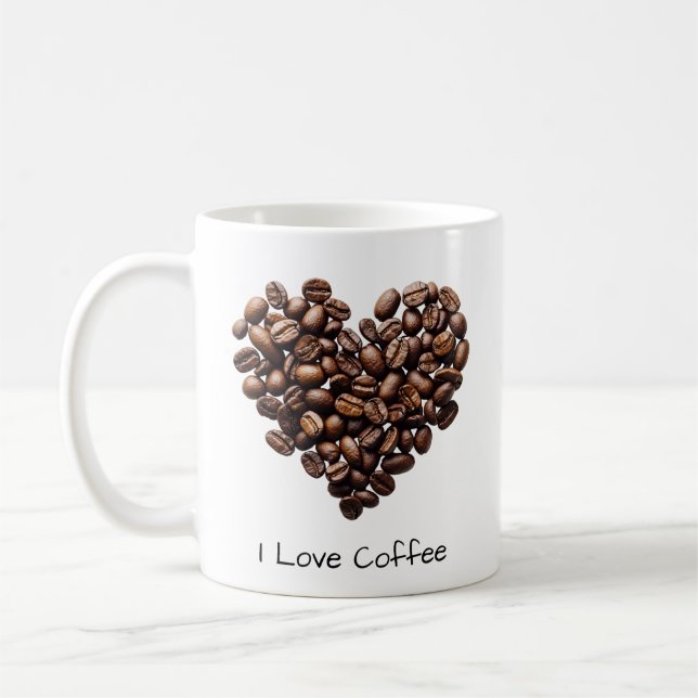 Coffee Beans Heart Shape Mug, Love Coffee Design Mug (Left)