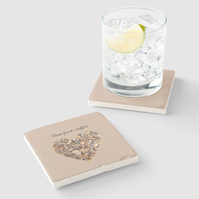 Coffee Beans Heart  Stone Coaster (Side)