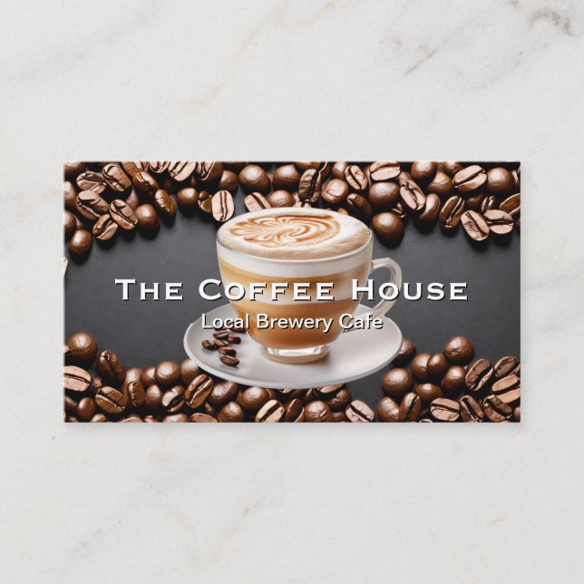Coffee Beans | Hot Beverage in Cup Business Card (Front)