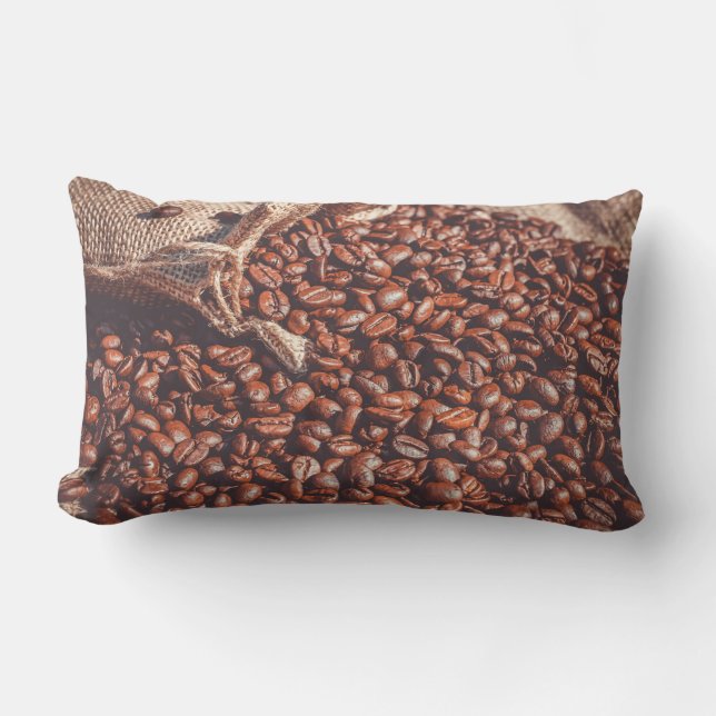 Coffee Beans in Burlap Sack Lumbar Cushion (Front)