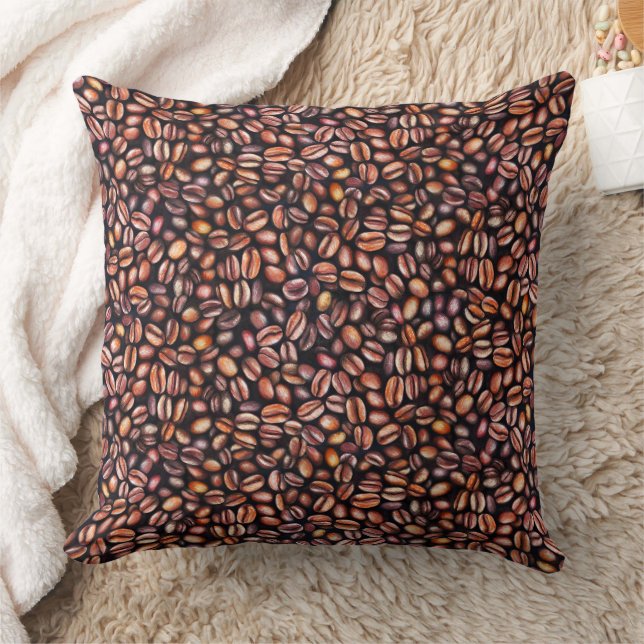   Coffee Beans Pencil Drawing Pattern Rustic Brown Cushion (Blanket)
