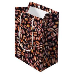Coffee Beans Pencil Drawing Pattern Rustic Brown Medium Gift Bag