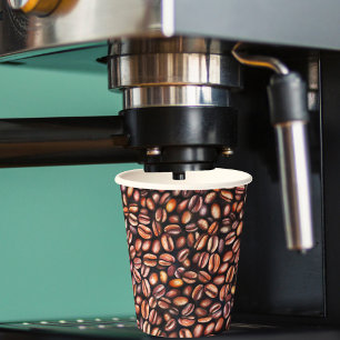 Coffee Beans Pencil Drawing Pattern Rustic Brown Paper Cups