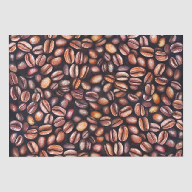   Coffee Beans Pencil Drawing Pattern Rustic Brown Tissue Paper (Front)