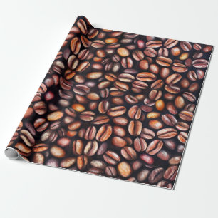 Coffee Beans Pencil Drawing Pattern Rustic Brown Wrapping Paper