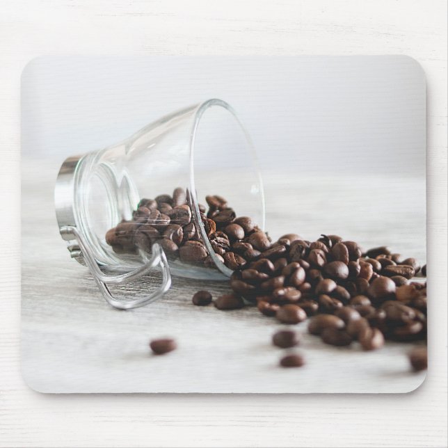 Coffee Beans Spilling out of a Clear Coffee Cup Mouse Pad (Front)