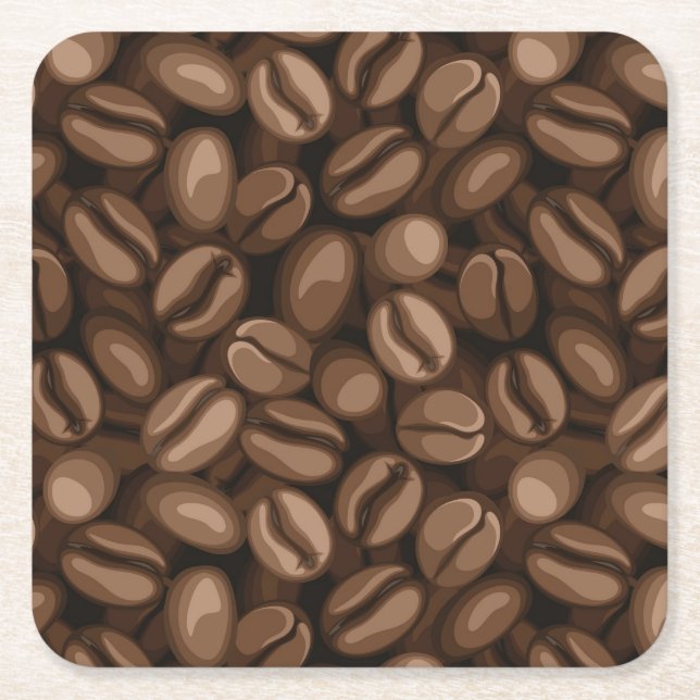 Coffee beans square paper coaster (Front)