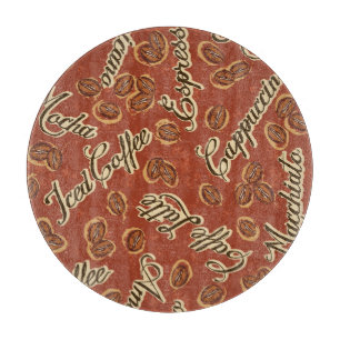 Coffee beans: typography vintage pattern. cutting board