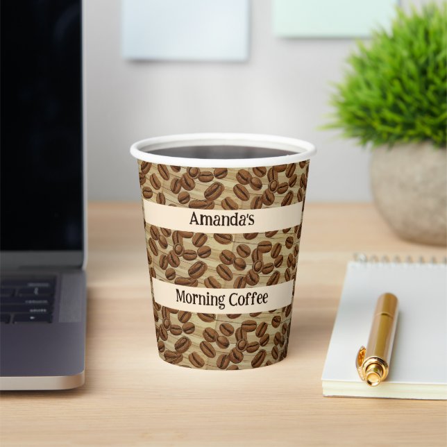 Coffee Beans Watercolor Pattern Personalised  Paper Cups (Insitu)