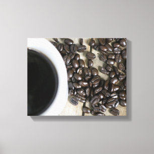 Coffee Beans with a Cup of Coffee on a Crate 11x14 Canvas Print