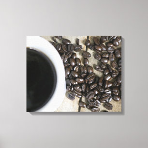Coffee Beans with a Cup of Coffee on a Crate 16x20 Canvas Print