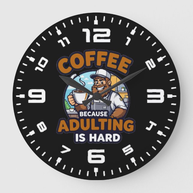Coffee Because Adulting is Hard Large Clock (Front)